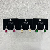 Halo-Set Rectangle Gem Drop Earrings