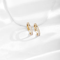 Fashionable Geometric Square Ear Clips with Zircon Inlay