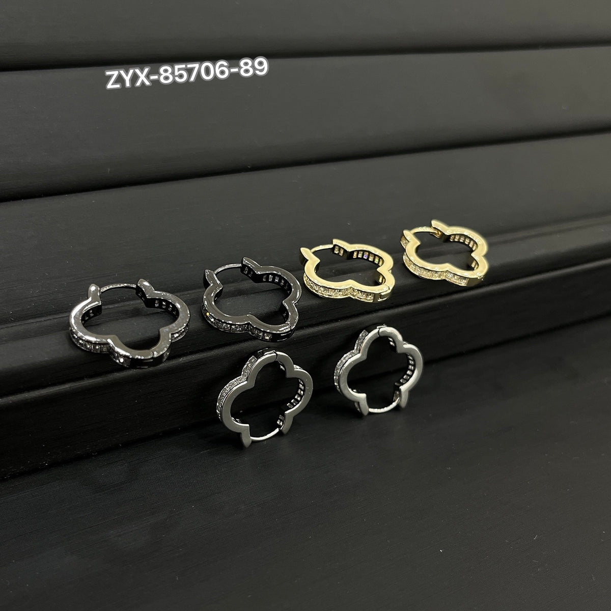 Diamond Leaf Lucky Hoop Earrings