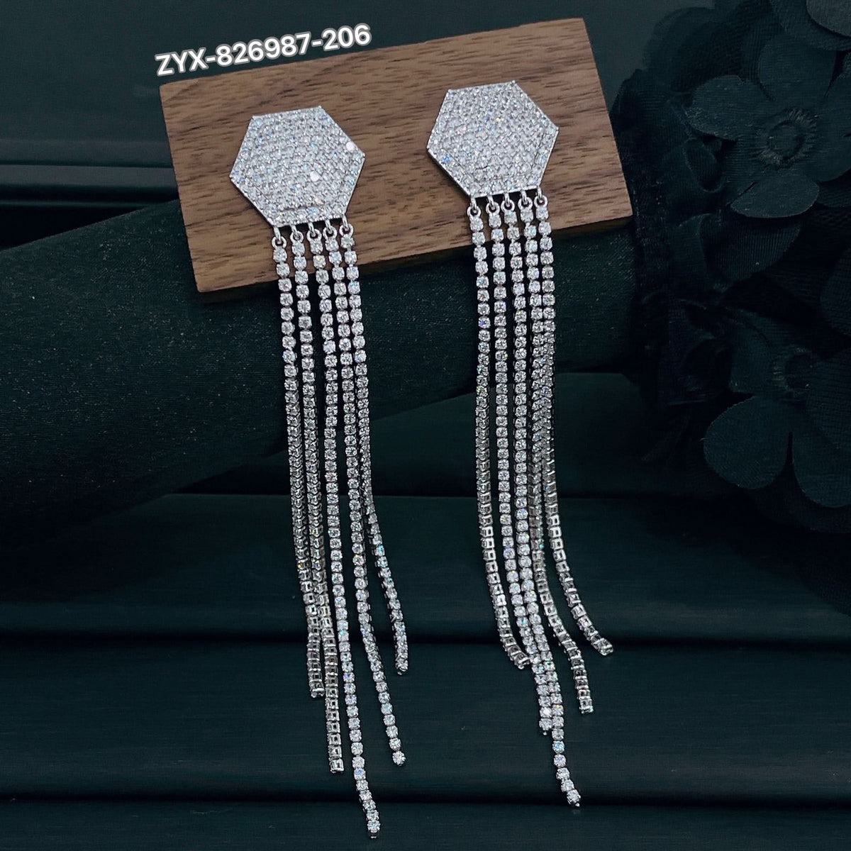 Octagon Crystal Tassel Earrings