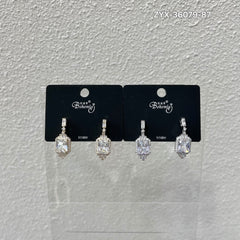 Halo-Set Rectangle Gem Drop Earrings