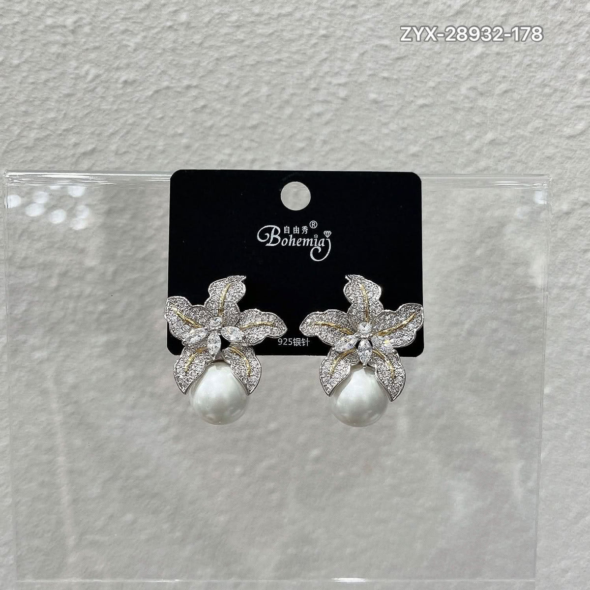 Floral Crystal & Pearl Drop Earrings