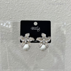 Floral Crystal & Pearl Drop Earrings