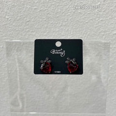 Red Crystal Heart & Bow Stud Earrings