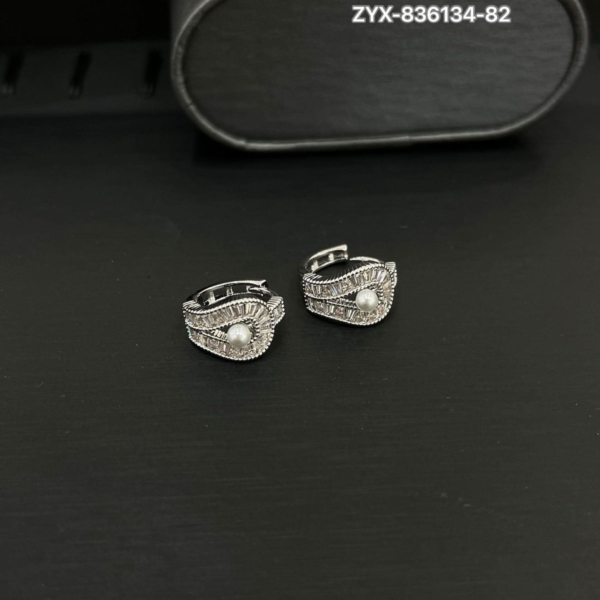 Elegant Pavé Wave Pearl Huggies