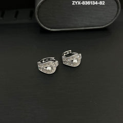 Elegant Pavé Wave Pearl Huggies