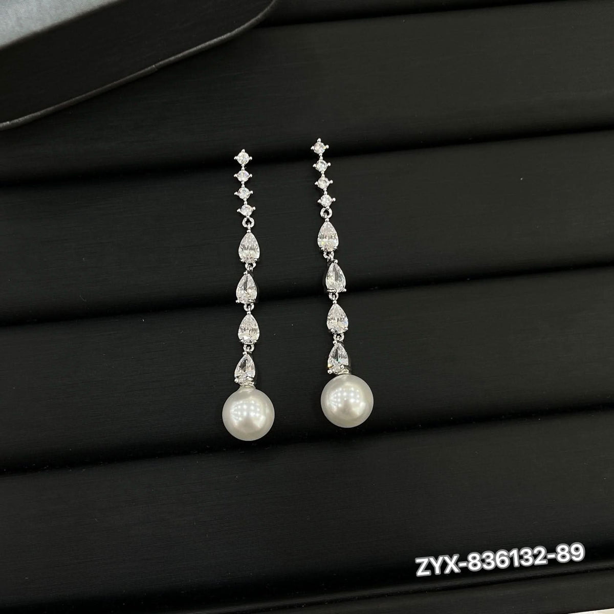 Teardrop Crystal & Pearl Linear Drop Earrings