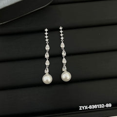 Teardrop Crystal & Pearl Linear Drop Earrings