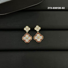 Luxe Red-Trimmed Clover Drop Earrings