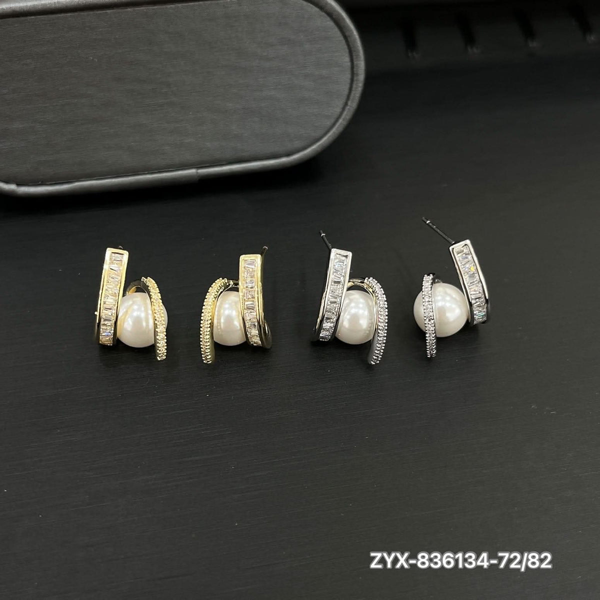 Elegant Dual-Row Crystal Pearl Studs