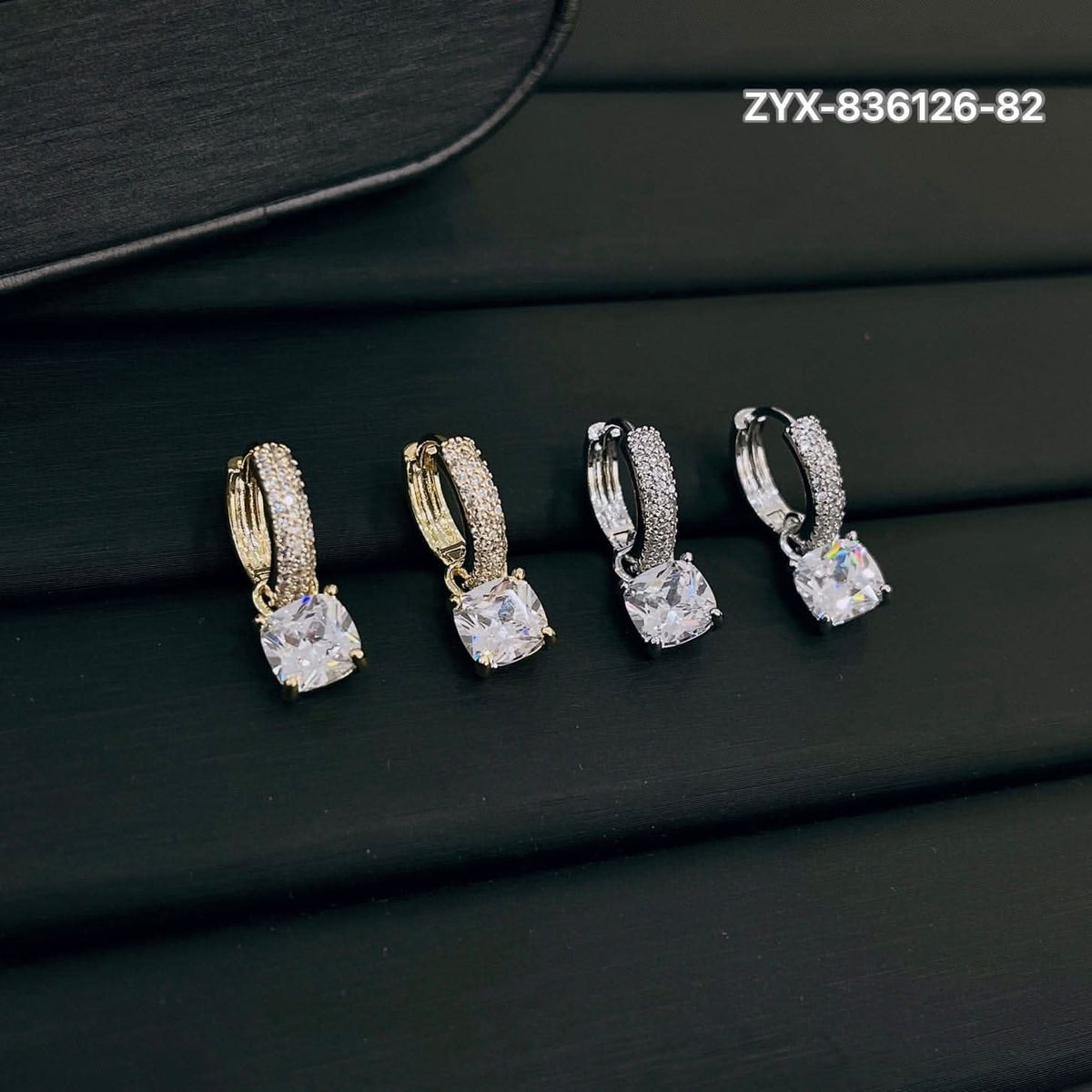 Pavé Huggie Earrings with Square Crystal Drop